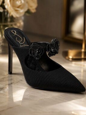 Sam Edelman Black Pointed Embellished Mule Heel